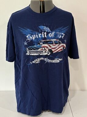 American Summer Spirit of '57 Men's 2XL Navy Blue Classic Car Americana Shirt